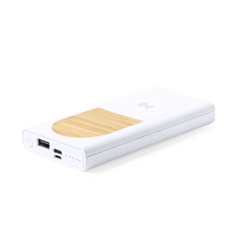 Ditte - Drahtlos 15W. 8000 mAh. 1 USB und 1 Typ C Ausgänge. Micro USB und Typ C Eingang | Bambus/ PLA Kompostierbar