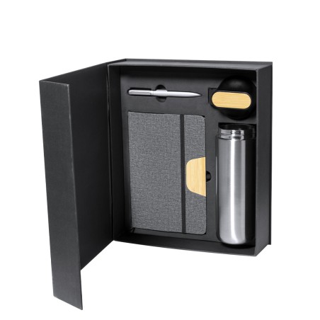 Halderan - Thermo Acier Inox/ Bambou, 640 ml. Bloc Similicuir/ Bambou,
