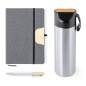 Halderan - Thermo Acier Inox/ Bambou, 640 ml. Bloc Similicuir/ Bambou, Couverture Rigide. 80 Feuilles. Stylo Aluminium/ Bambou