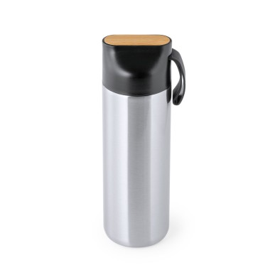 Halderan - Thermo Acier Inox/ Bambou, 640 ml. Bloc Similicuir/ Bambou,