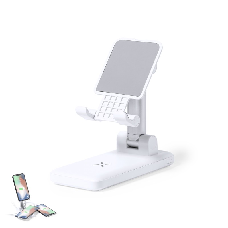 Cheviot - Chargeur Sans Fil 10W. Power Bank 5000 mAh. 2 Sorties USB et 1 Type C. Entrée Micro USB et Type C. Pliable. Hauteur et
