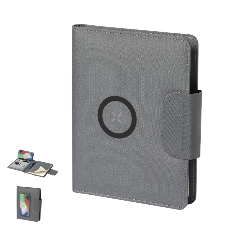 Dambier - Chargeur Sans Fil 10W. Power Bank 5000 mAh. Sortie USB. Entrée Micro USB. Bloc 65 Feuilles | Polyester 300D RPET