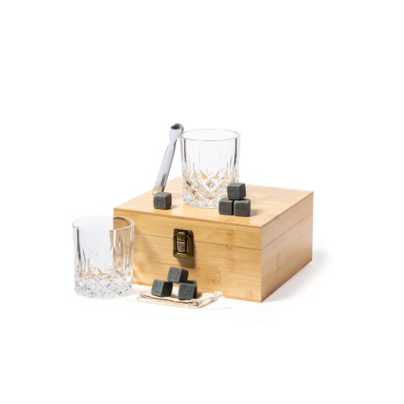 Steger - 2 Verres 320 ml. 8 Glaçons Pierre Naturelle Réutilisables. Pinces Acier Inox. Étui Coton | Bambou
