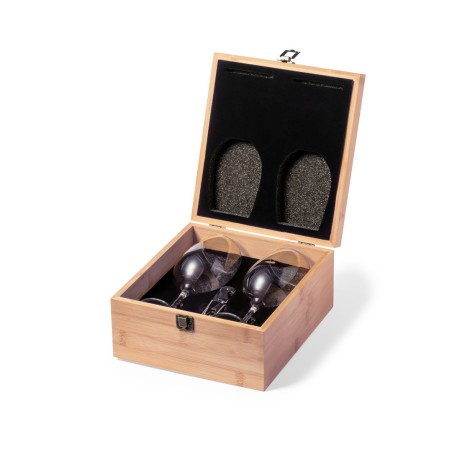 Neider - 2 Verres à Vin 350 ml. Tire-Bouchon Ouvre Bouteille Acier Inox | Bambou