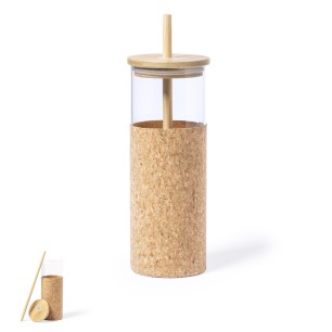 Tromury - 500 ml. Étui Liège Naturel | Verre Borosilicate/ Bambou