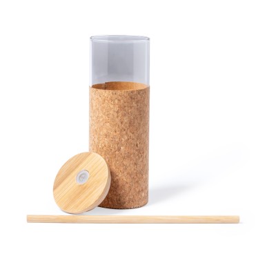 Tromury - 500 ml. Étui Liège Naturel | Verre Borosilicate/ Bambou