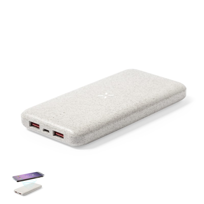 Yendik - Drahtlos 10W. 8000 mAh. 2 USB Ausgänge. Typ C Ausgänge und Eingang | Weizenstroh/ ABS
