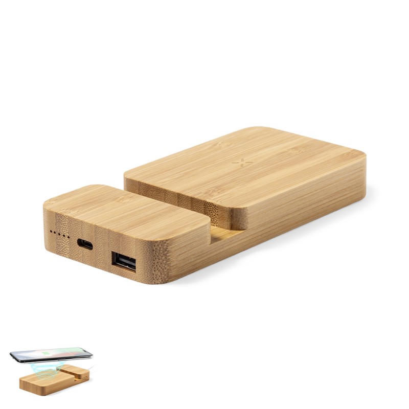 Dralia - Drahtlos 15W. 5000 mAh. USB Ausgang. Typ C Ausgänge und Eingang | Bambus