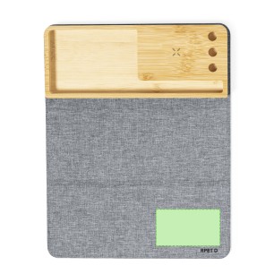Hossian - Faltbar. Drahtlos Ladegerät 15W. Rutschfest | Polyester 300D RPET/ Wildleder/ Bambus