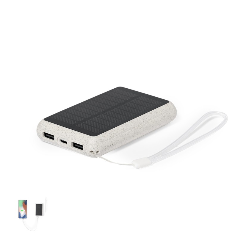 Dawson - 5000 mAh. Solarladung. 2 USB Ausgänge. Typ C Ausgänge und Eingang | Weizenstroh/ ABS