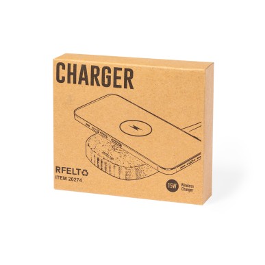 Emerson - Drahtlos 15W. 1 USB und 1 Typ C Ausgänge | Filz RPET/ Bambus