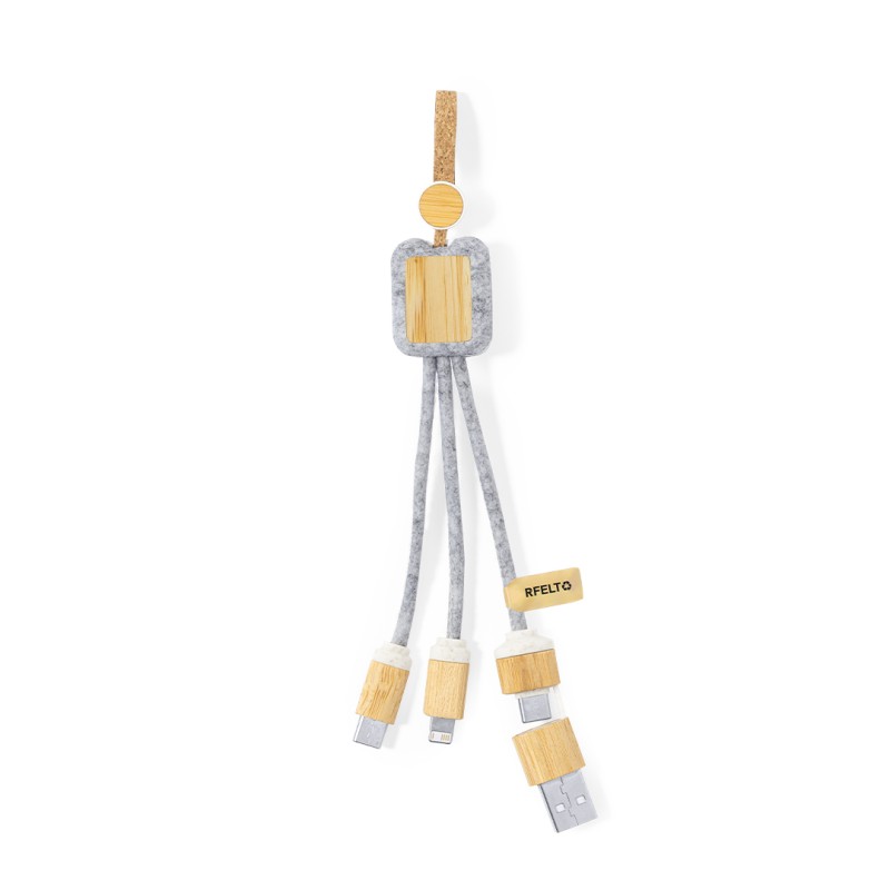 Braxton - Anschluss Micro USB, Typ C und Lightning 5V DC 2.4A | Filz RPET/ Bambus Braxton - Anschluss Micro USB, Typ C und Lightning 5V DC 2.4A | Filz RPET/ Bambus
