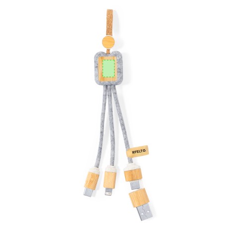 Braxton - Anschluss Micro USB, Typ C und Lightning 5V DC 2.4A | Filz RPET/ Bambus