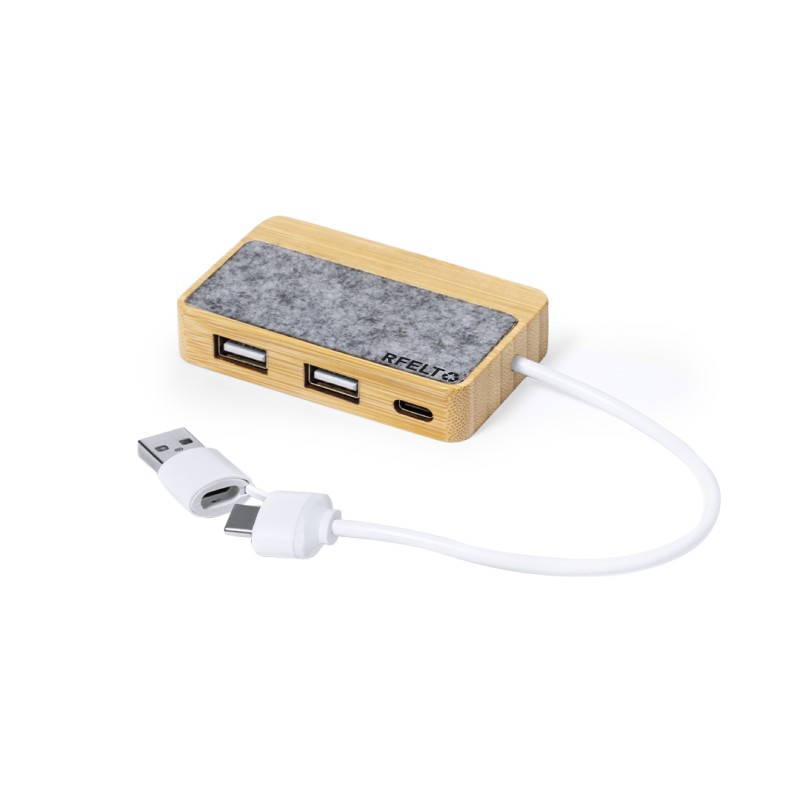 Barney - 1 Typ C Hub. 2 Hubs USB 2.0 | Filz RPET/ Bambus Barney - 1 Typ C Hub. 2 Hubs USB 2.0 | Filz RPET/ Bambus