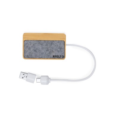 Barney - 1 Typ C Hub. 2 Hubs USB 2.0 | Filz RPET/ Bambus