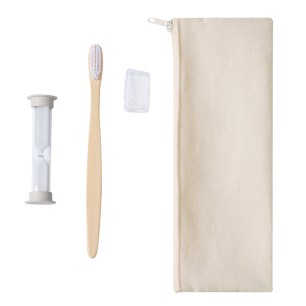 Lowchen - Brosse à Dents Bambou. Sablier Paille de Blé/ ABS, 2 Minutes. Étui Coton