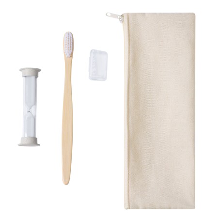 Lowchen - Brosse à Dents Bambou. Sablier Paille de Blé/ ABS, 2 Minutes. Étui Coton