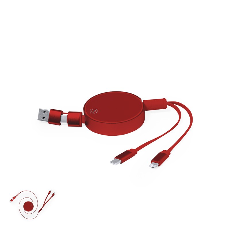Freud - Ausziehbares Kabel. Anschluss Micro USB, Typ C und Lightning 5V DC 2.4A | Reclycling Aluminium Freud - Ausziehbares Kabel. Anschluss Micro USB, Typ C und Lightning 5V DC 2.4A | Reclycling Aluminium