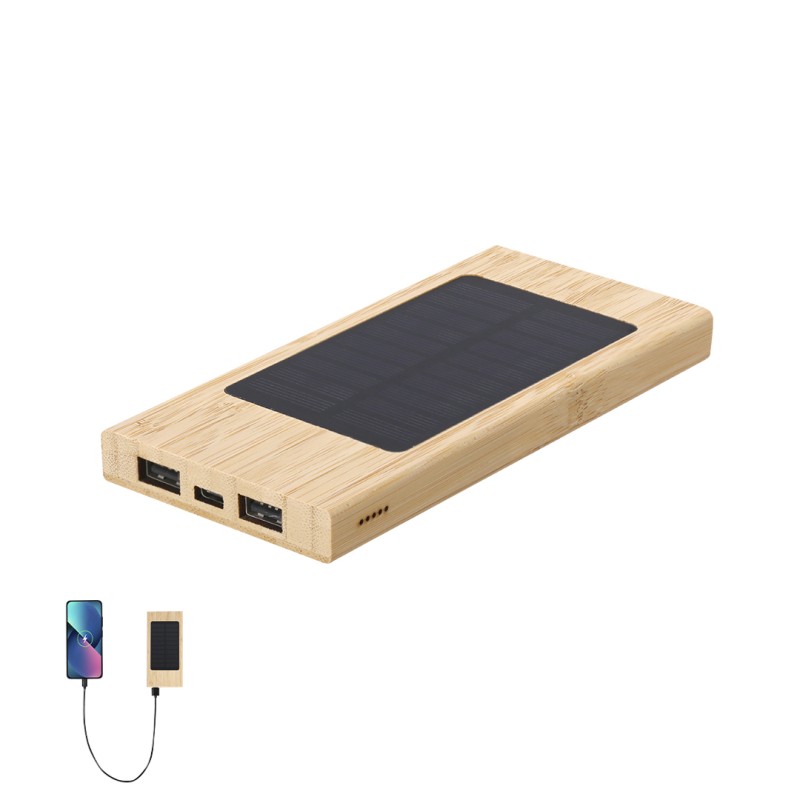 Molden - 4000 mAh. Solarladung. 2 USB Ausgänge. Typ C Ausgänge und Eingang | Bambus