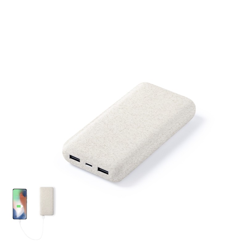 Golblum - 20000 mAh. 2 USB 0Ausgänge. Typ C Ausgänge und Eingang | Weizenstroh/ ABS Golblum - 20000 mAh. 2 USB 0Ausgänge. Typ C Ausgänge und Eingang | Weizenstroh/ ABS