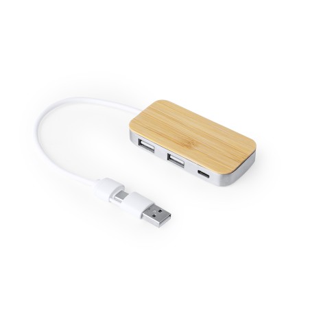 Zurk - 1 Port Type C. 2 Ports USB 2.0 | Aluminium Recyclé/ Bambou