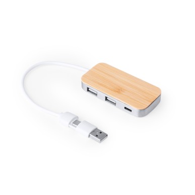 Zurk - 1 Typ C Hub. 2 Hubs USB 2.0 | Reclycling Aluminium/ Bambus