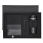 Mirka - Wärme Flasche Rostfreier Stahl, 470 ml. Notizblock PU, Flexibler Einband. 100 Blätter. Roller Aluminium