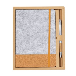 Webermax - Notizblock Hardcover-Abdeckung. 80 Blätter. Kugelschreiber Reclycling Aluminium/ Kork. Jumbo Mine | Filz RPET/ Kork