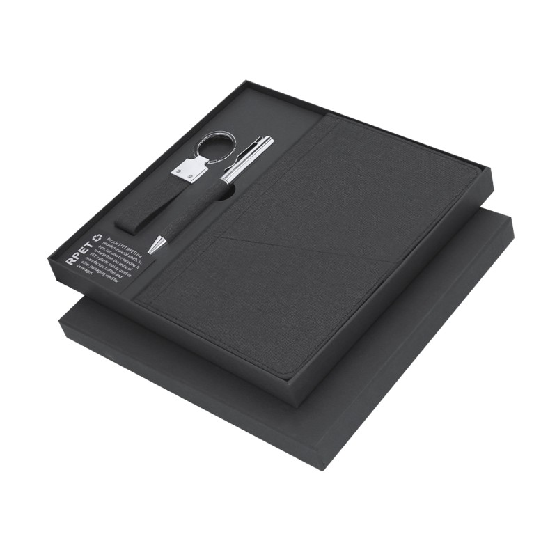 Meryl - Notizblock Hardcover-Abdeckung. 80 Blätter. Kugelschreiber. Schlüsselanhänger | Polyester 300D RPET/ Metall Meryl - Notizblock Hardcover-Abdeckung. 80 Blätter. Kugelschreiber. Schlüsselanhänger | Polyester 300D RPET/ Metall