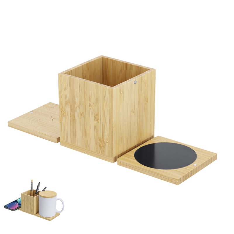 Deblik - Tasse Wärmer. Drahtlos 15W. Anschluss USB und Typ C | Bambus
