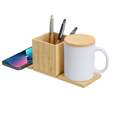 Deblik - Tasse Wärmer. Drahtlos 15W. Anschluss USB und Typ C | Bambus
