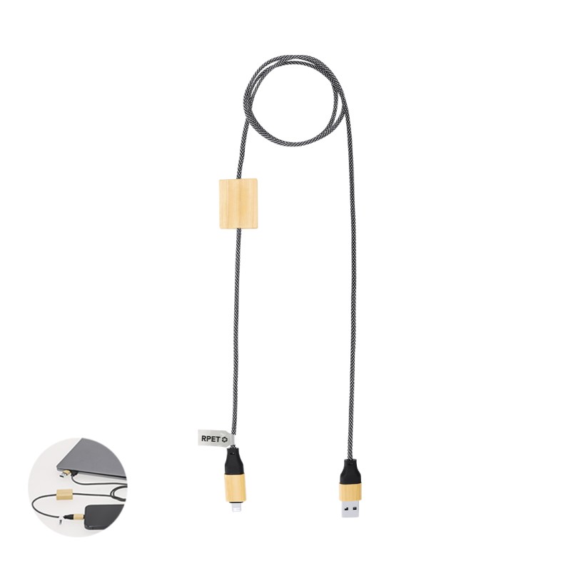 Segers - Geeignet für die datenübertragung. Anschluss Micro USB, Typ C und Lightning PD 60W | Bambus/ Polyester RPET Segers - Geeignet für die datenübertragung. Anschluss Micro USB, Typ C und Lightning PD 60W | Bambus/ Polyester RPET