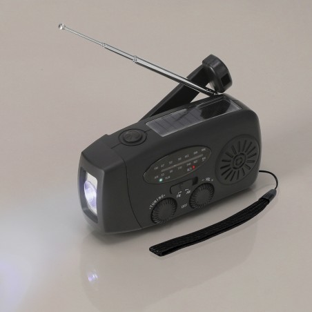 Cartney - 1 Led. 2 Modes de Lumière, Fixe et Clignotante. 2000 mAh. Radio AM/FM. Charge Solaire et Manuelle