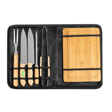Craxton - 6 Accessoires. Étui Polyester | Bois/ Acier Inox/ Bambou