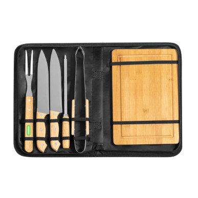 Craxton - 6 Accessoires. Étui Polyester | Bois/ Acier Inox/ Bambou