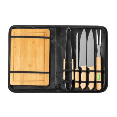 Craxton - 6 Accessoires. Étui Polyester | Bois/ Acier Inox/ Bambou